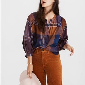 Madewell plaid peasant top size small